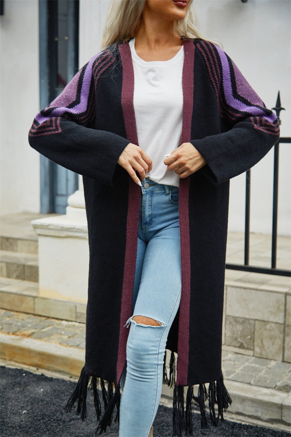 Fringe Hem Open Front Cardigan - Quelle's BoutiQue