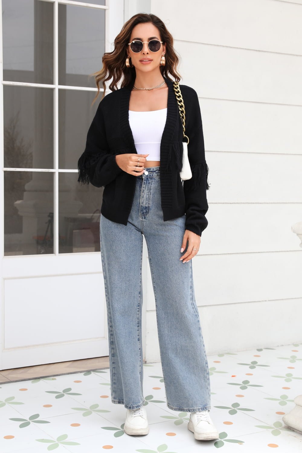 Fringe Trim Open Front Cardigan - Quelle's BoutiQue