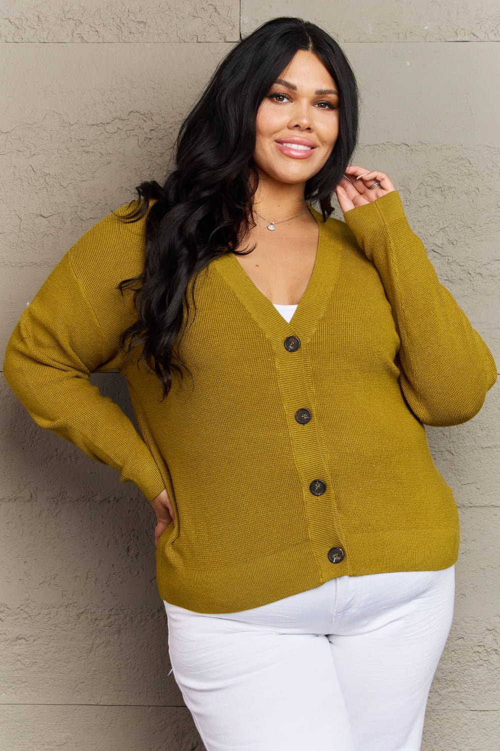 Golden-Olive Button Down Cardigan - Quelle's BoutiQue