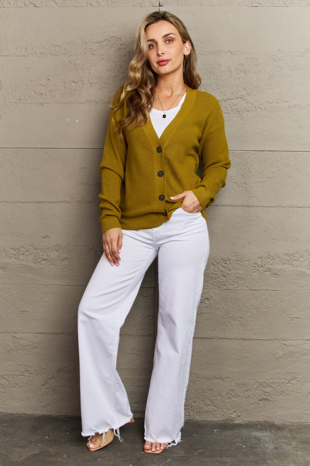 Golden-Olive Button Down Cardigan - Quelle's BoutiQue