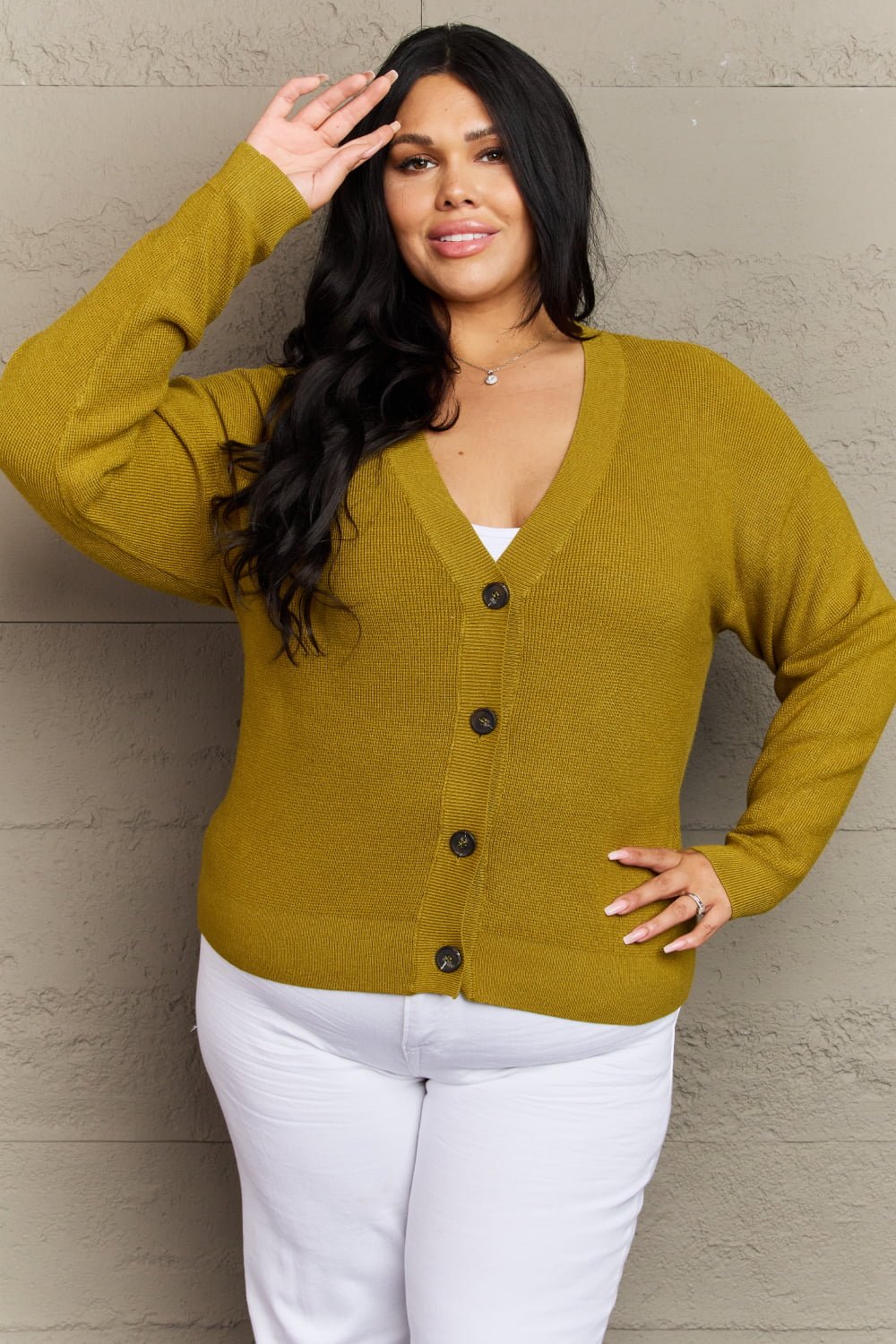 Golden-Olive Button Down Cardigan - Quelle's BoutiQue