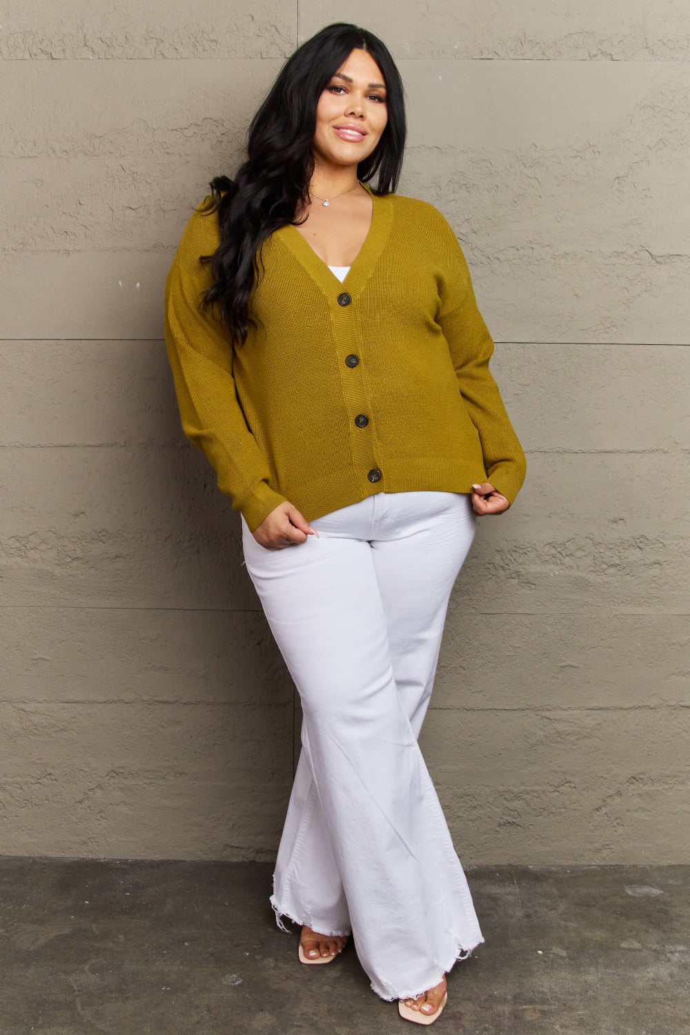 Golden-Olive Button Down Cardigan - Quelle's BoutiQue
