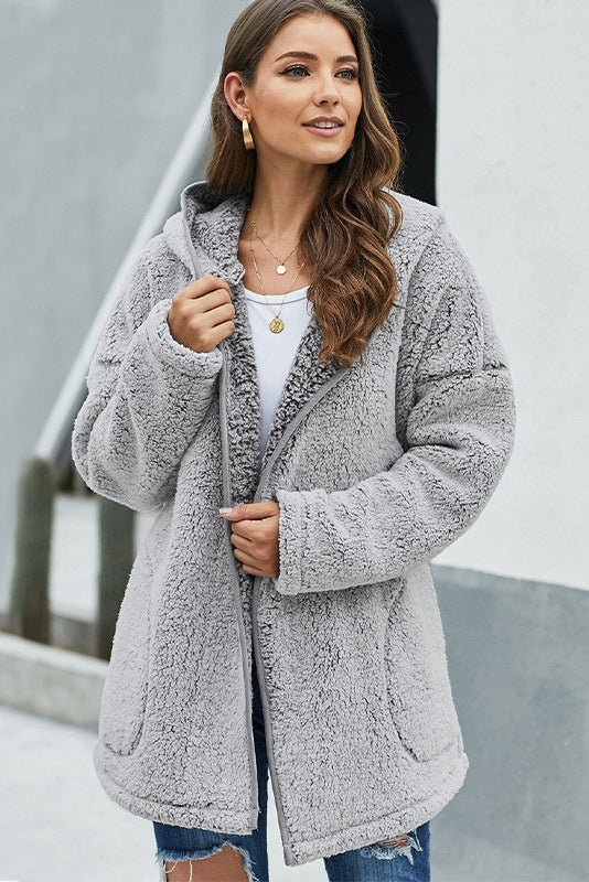 Grey Hooded Teddy Jacket - Quelle's BoutiQue