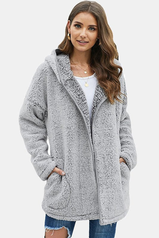 Grey Hooded Teddy Jacket - Quelle's BoutiQue