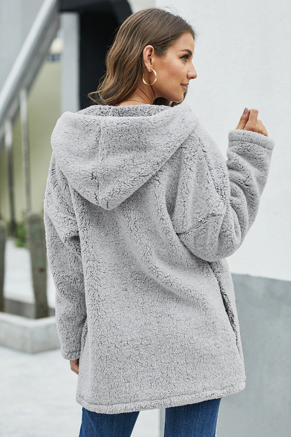 Grey Hooded Teddy Jacket - Quelle's BoutiQue
