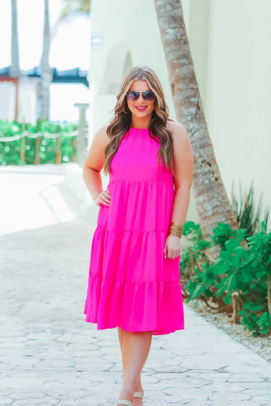 Halter Neck Tiered Midi Dress - Quelle's BoutiQue