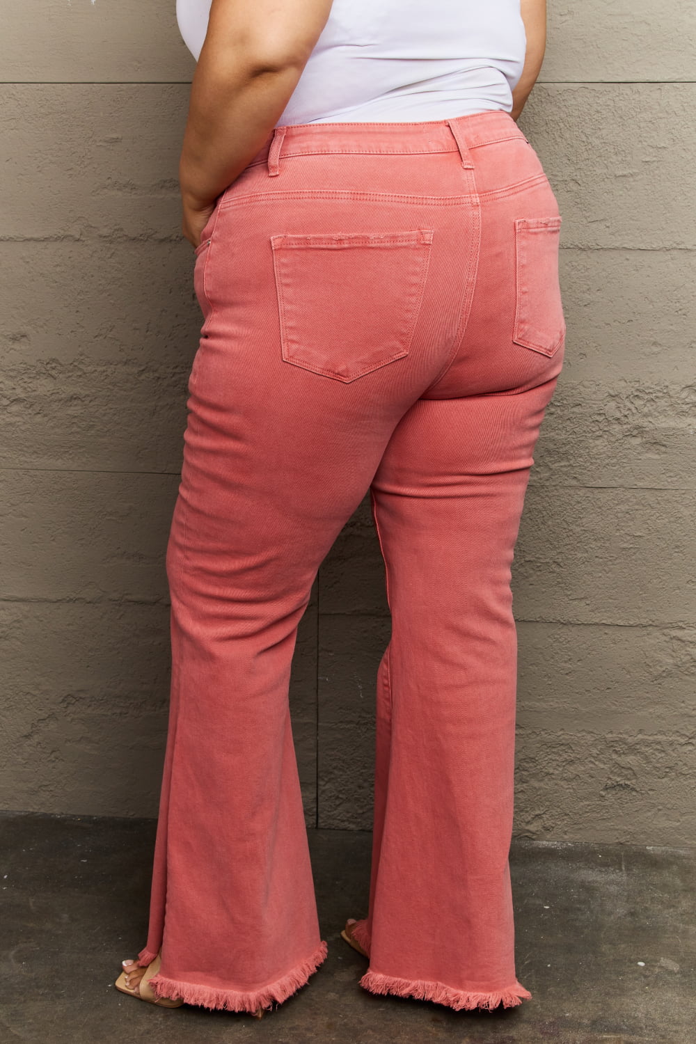 High Waist Side Slit Coral Jeans - Quelle's BoutiQue