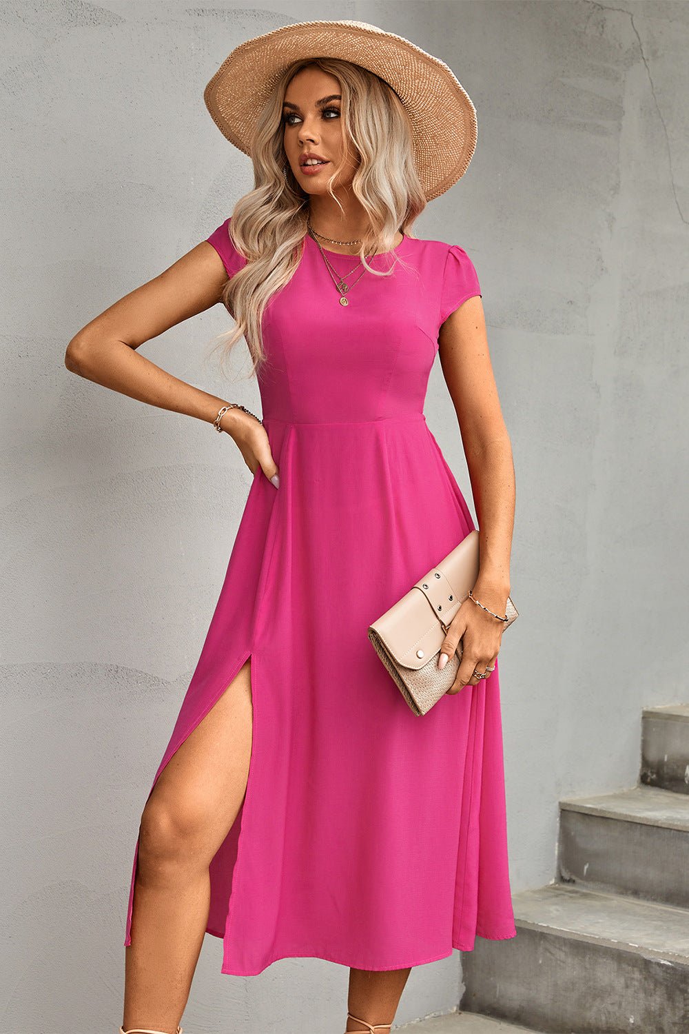 Hot Pink Tie Back Cutout Dress - Quelle's BoutiQue