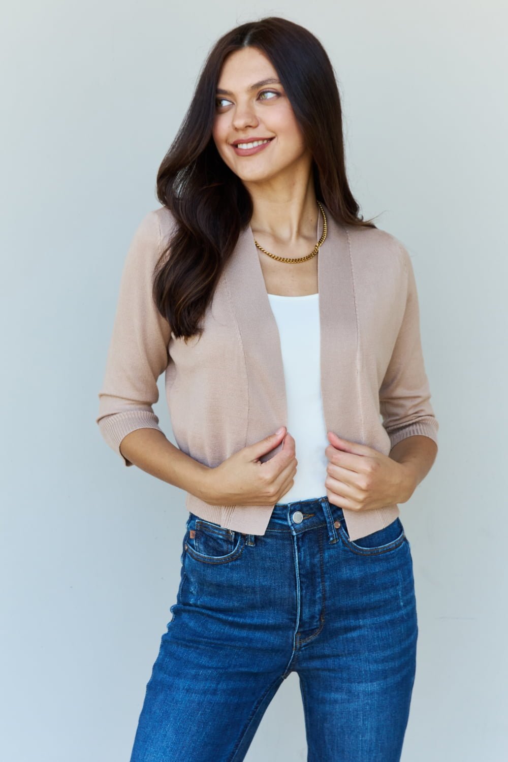 Khaki Cropped Cardigan - Quelle's BoutiQue