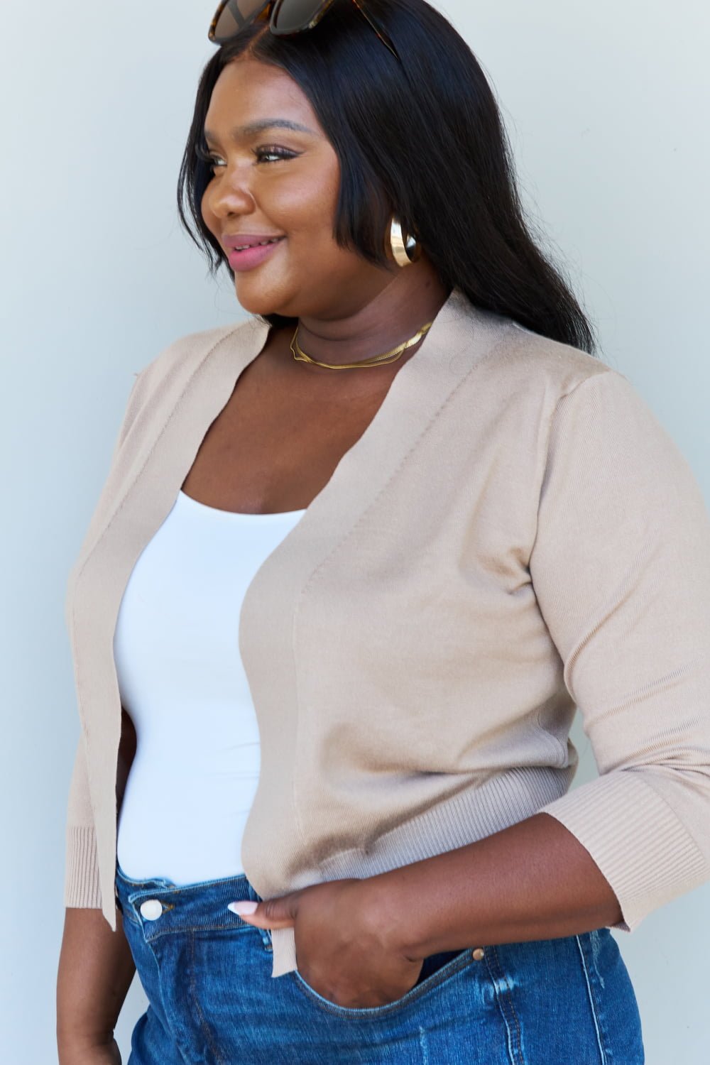 Khaki Cropped Cardigan - Quelle's BoutiQue