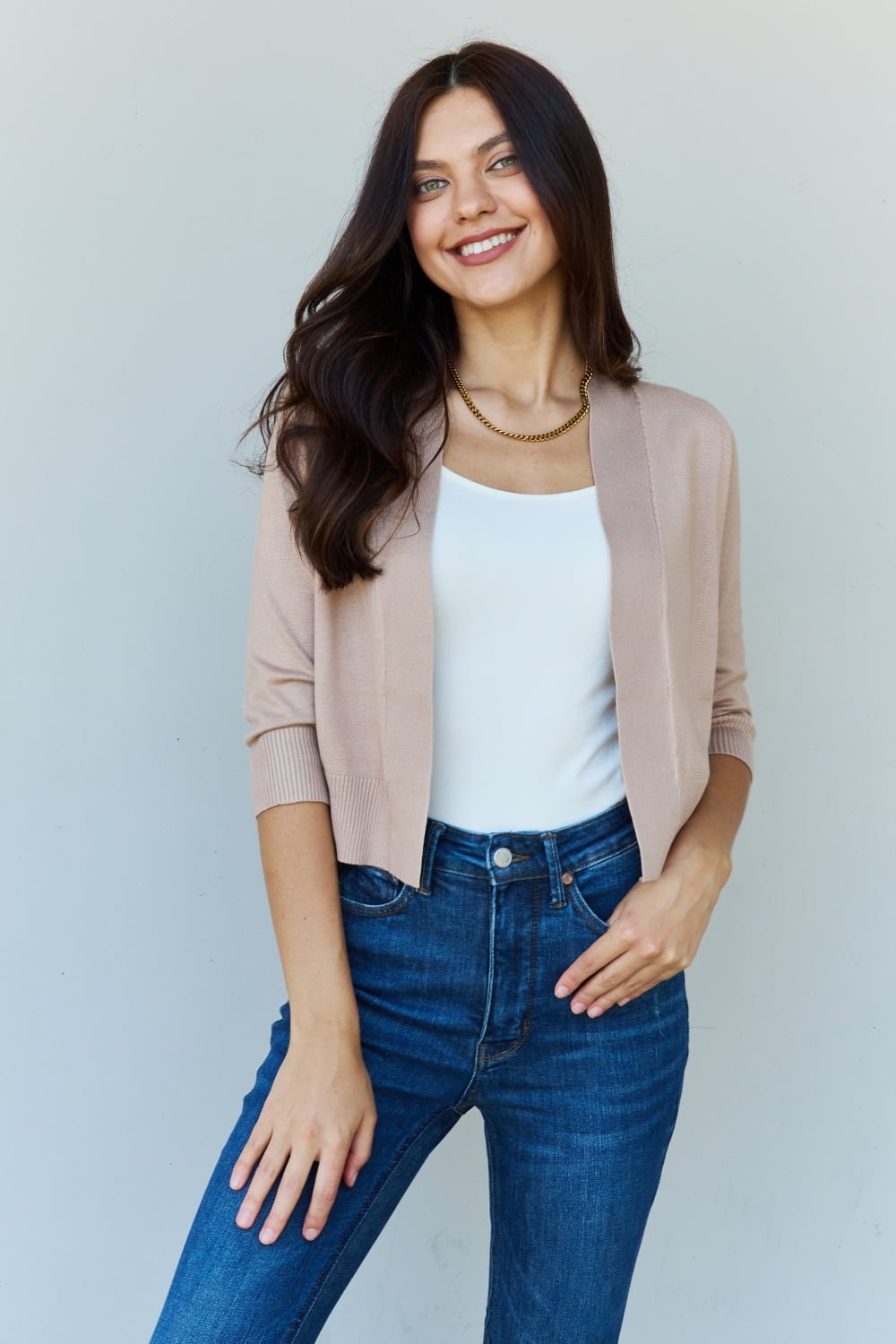 Khaki Cropped Cardigan - Quelle's BoutiQue