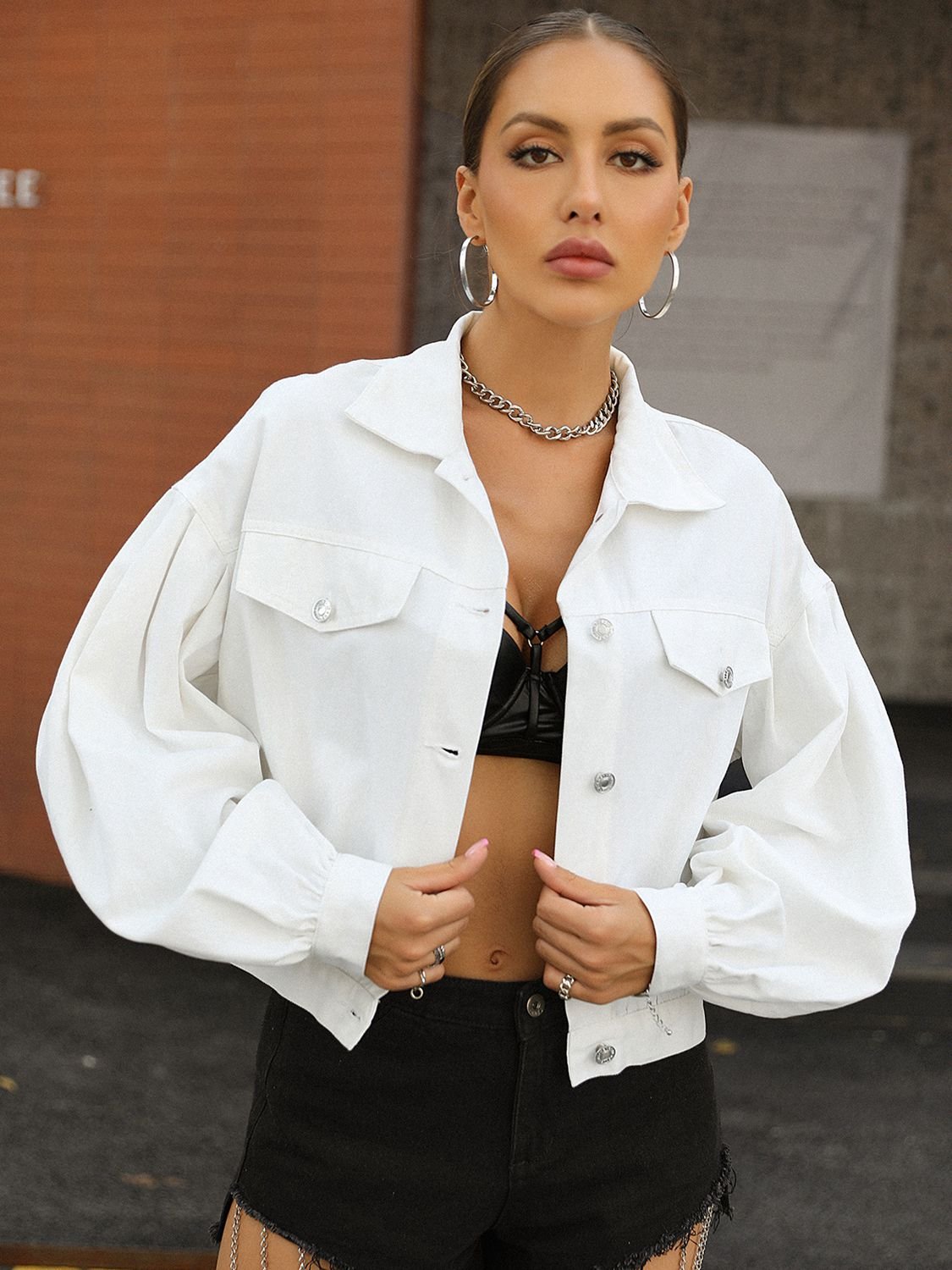 Lantern Sleeve Denim Jacket - Quelle's BoutiQue