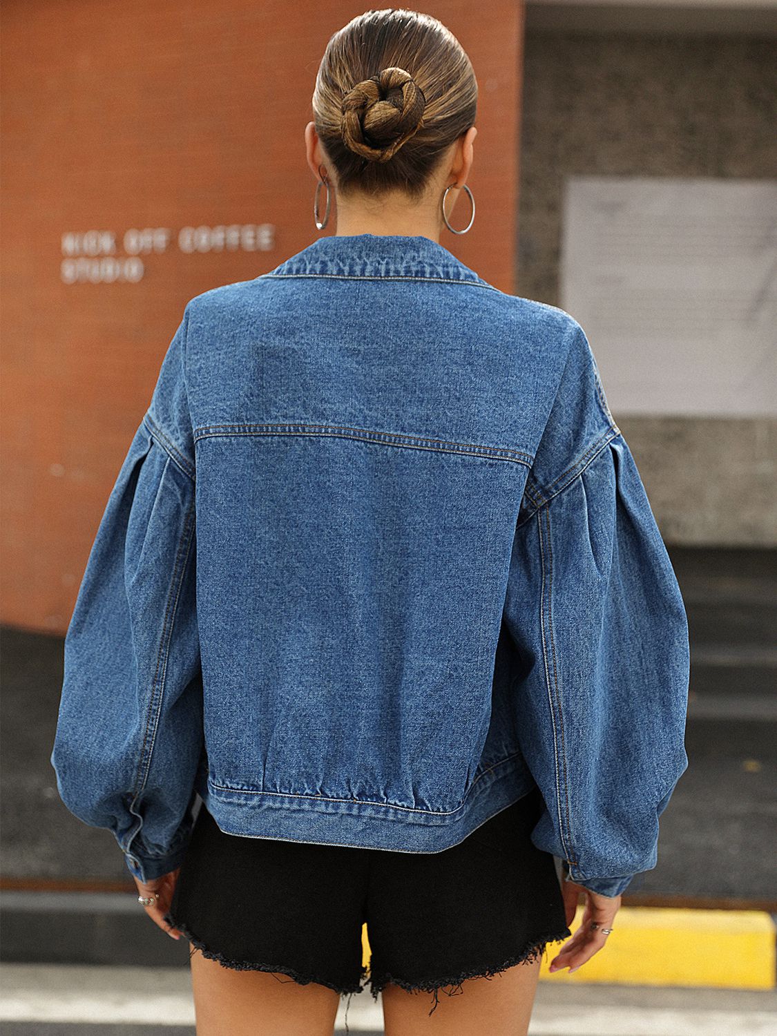 Lantern Sleeve Denim Jacket - Quelle's BoutiQue