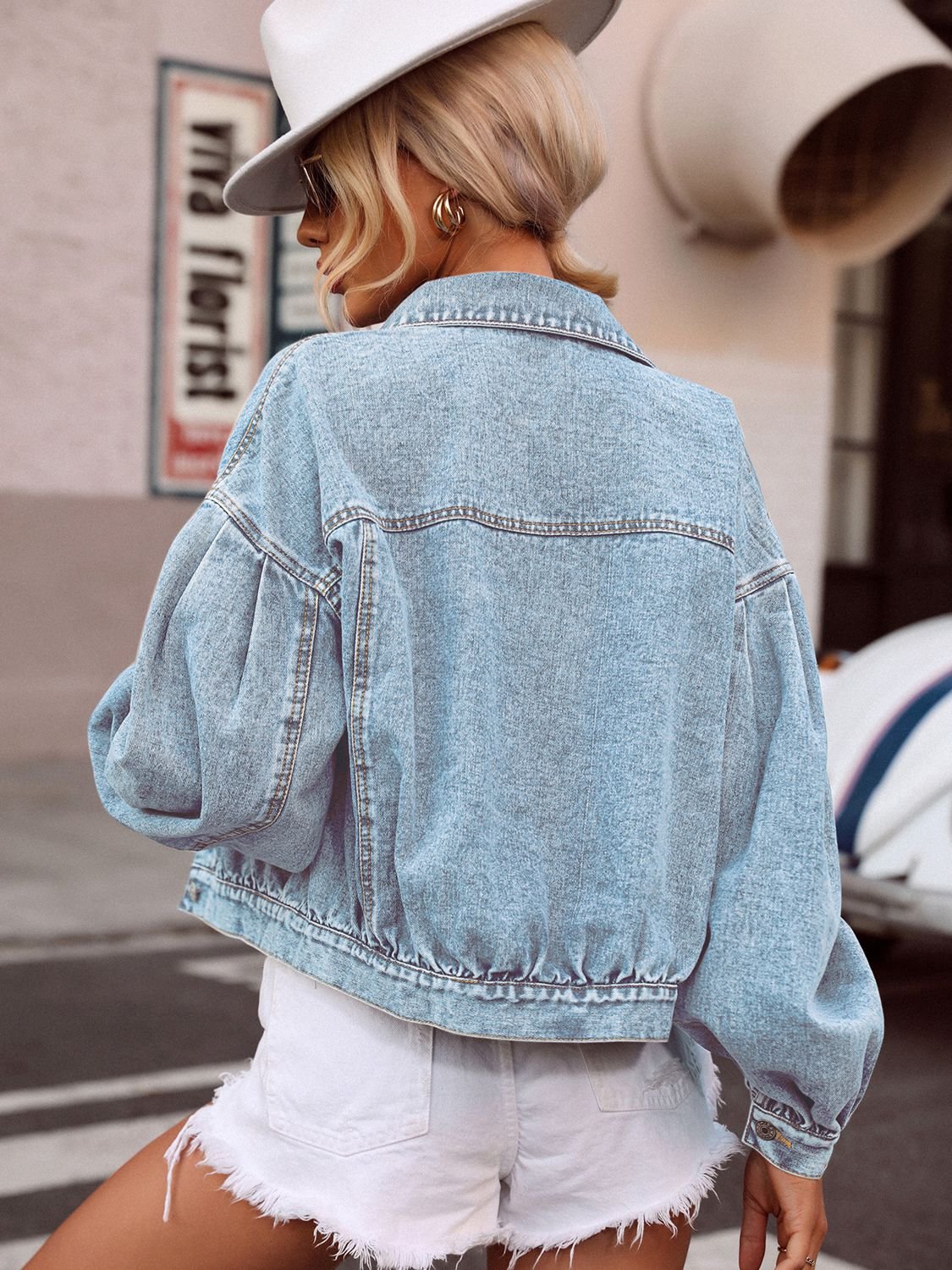 Lantern Sleeve Denim Jacket - Quelle's BoutiQue