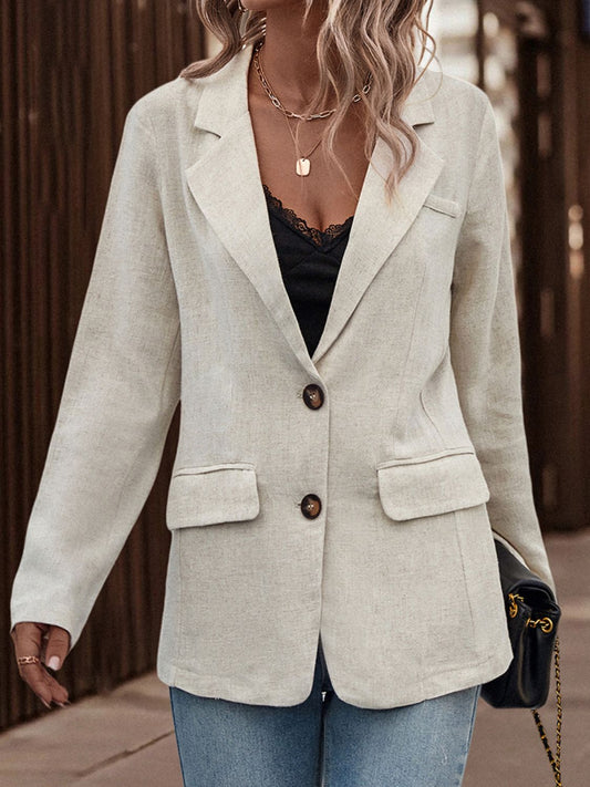 Lapel Collar Beige Blazer - Quelle's BoutiQue