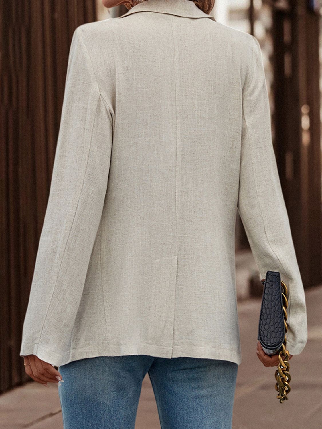 Lapel Collar Beige Blazer - Quelle's BoutiQue