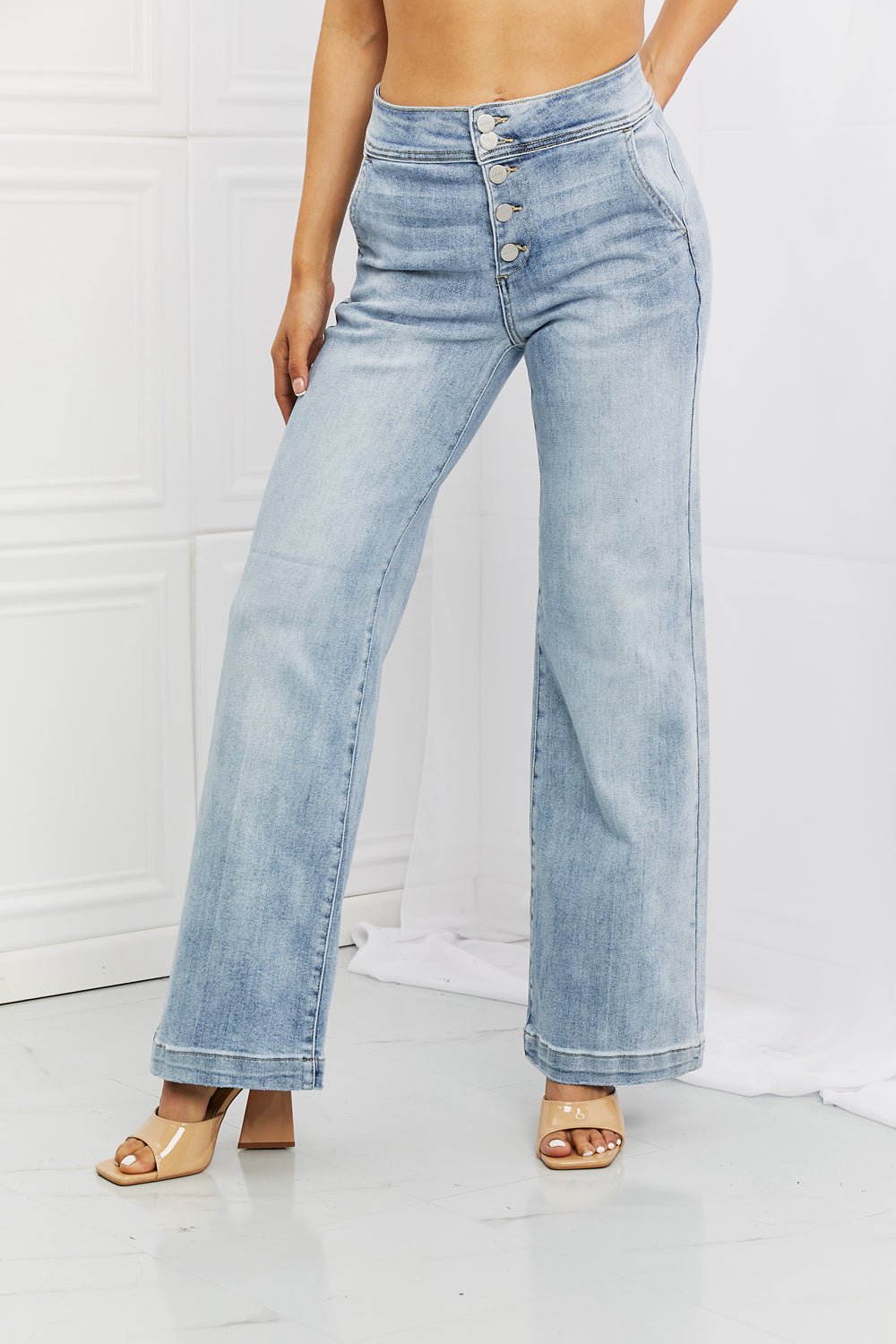 Light Washed Wide Flare Jeans - Quelle's BoutiQue