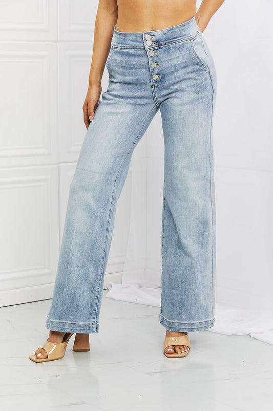 Light Washed Wide Flare Jeans - Quelle's BoutiQue