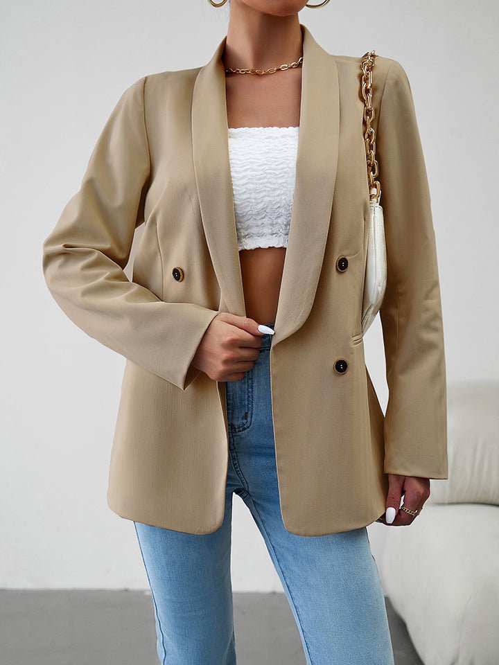 Long Sleeve Button Accent Blazer - Quelle's BoutiQue