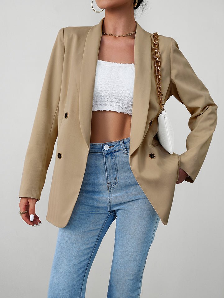 Long Sleeve Button Accent Blazer - Quelle's BoutiQue