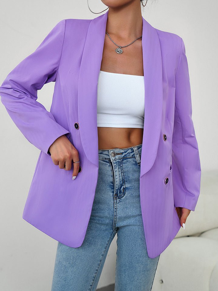 Long Sleeve Button Accent Blazer - Quelle's BoutiQue