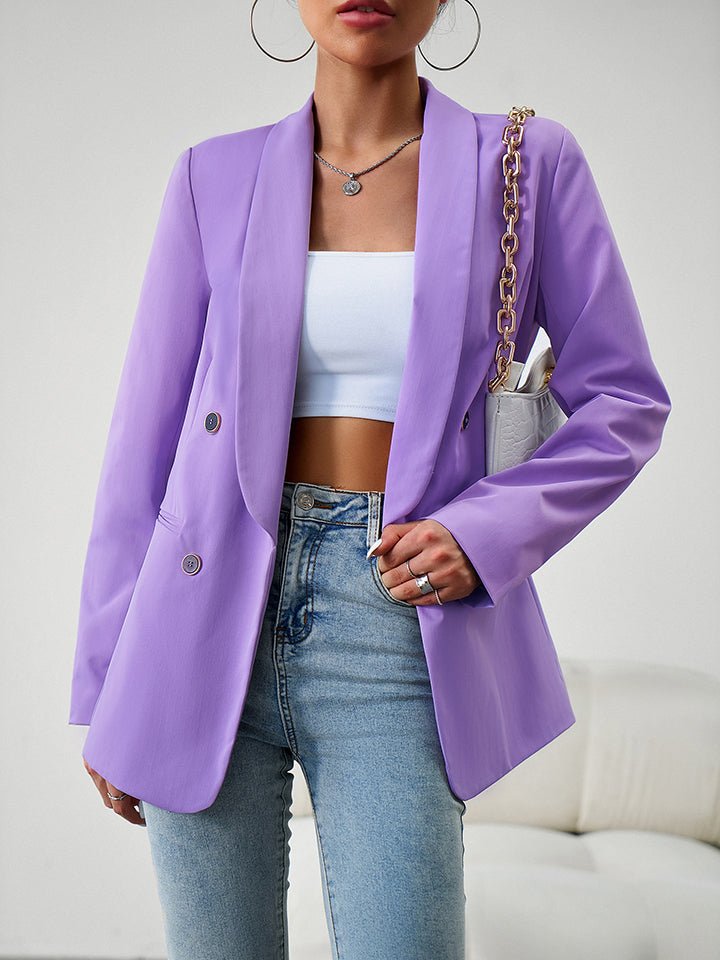 Long Sleeve Button Accent Blazer - Quelle's BoutiQue