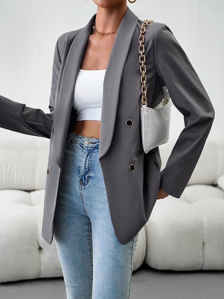 Long Sleeve Button Accent Blazer - Quelle's BoutiQue