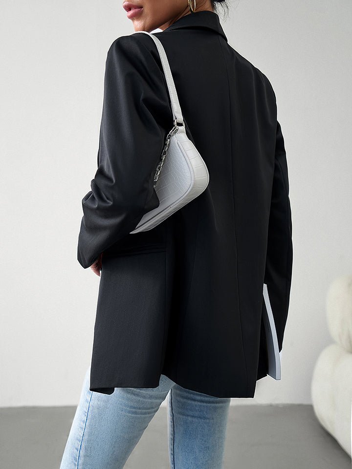 Long Sleeve Button Accent Blazer - Quelle's BoutiQue