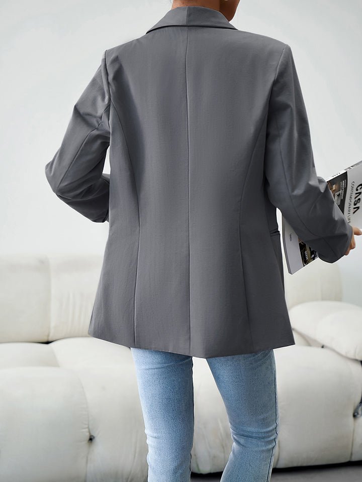 Long Sleeve Button Accent Blazer - Quelle's BoutiQue
