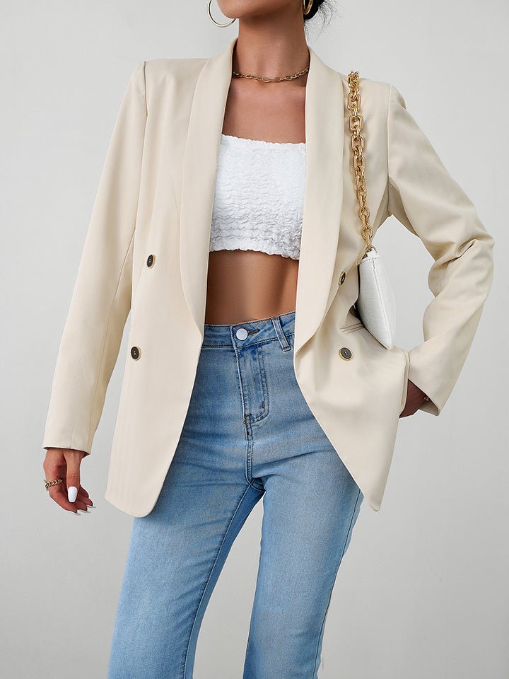 Long Sleeve Button Accent Blazer - Quelle's BoutiQue