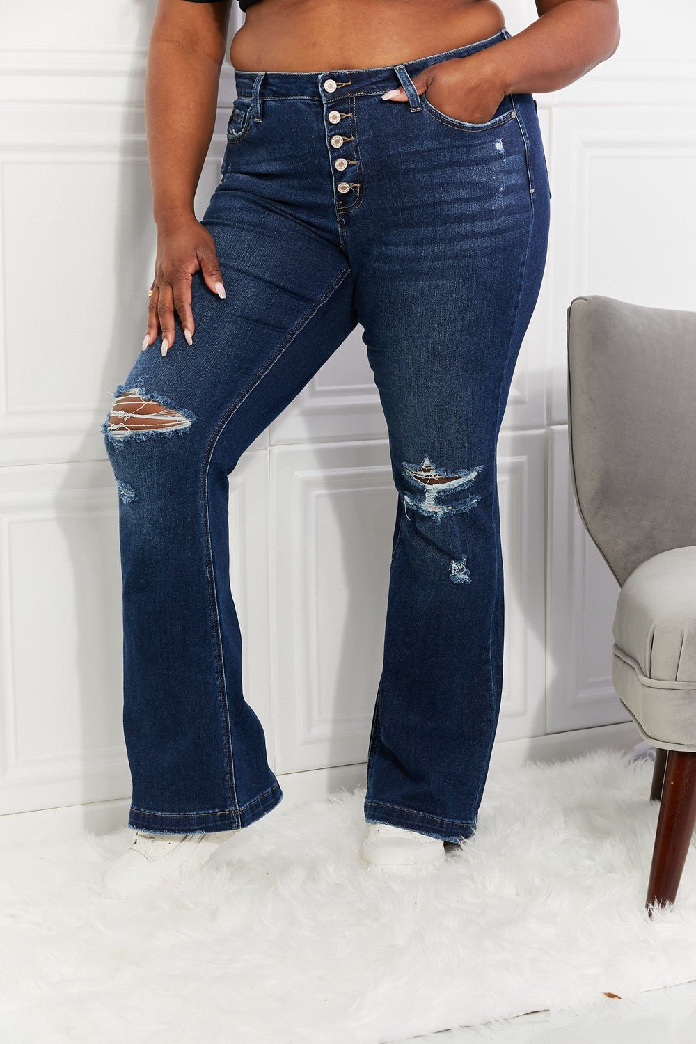 Midrise Button Fly Flare Jeans - Quelle's BoutiQue