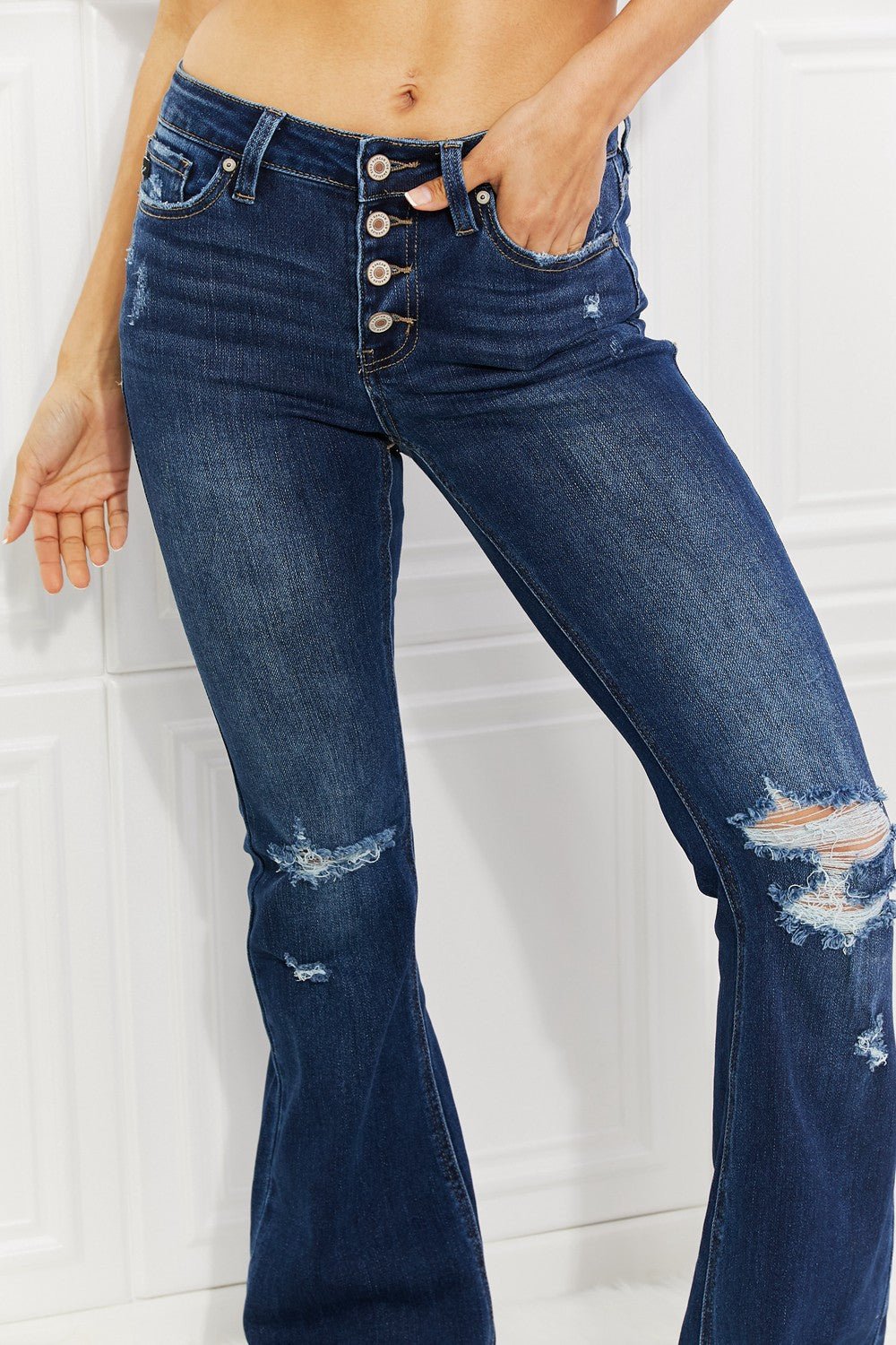 Midrise Button Fly Flare Jeans - Quelle's BoutiQue