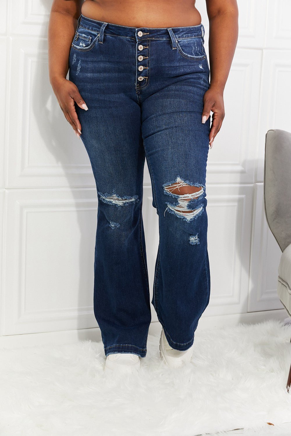 Midrise Button Fly Flare Jeans - Quelle's BoutiQue