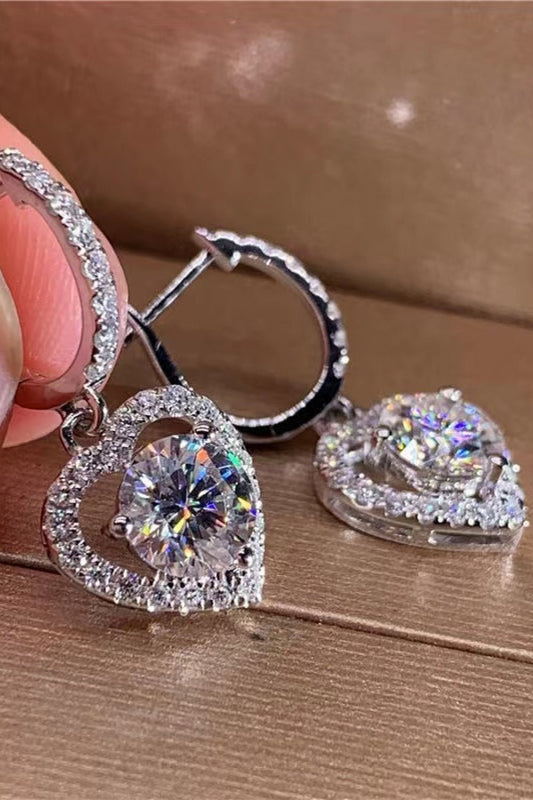 Moissanite Platinum-Plated Heart Drop Earrings - Quelle's BoutiQue