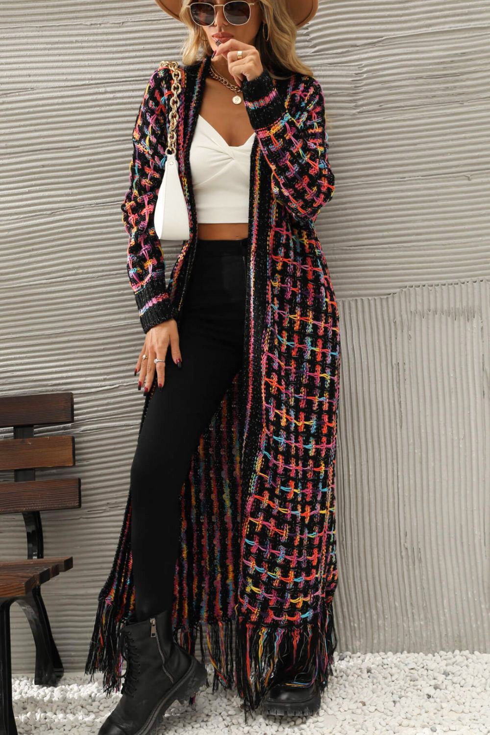 Multi-Color Knit Fringed Hem Cardigan - Quelle's BoutiQue