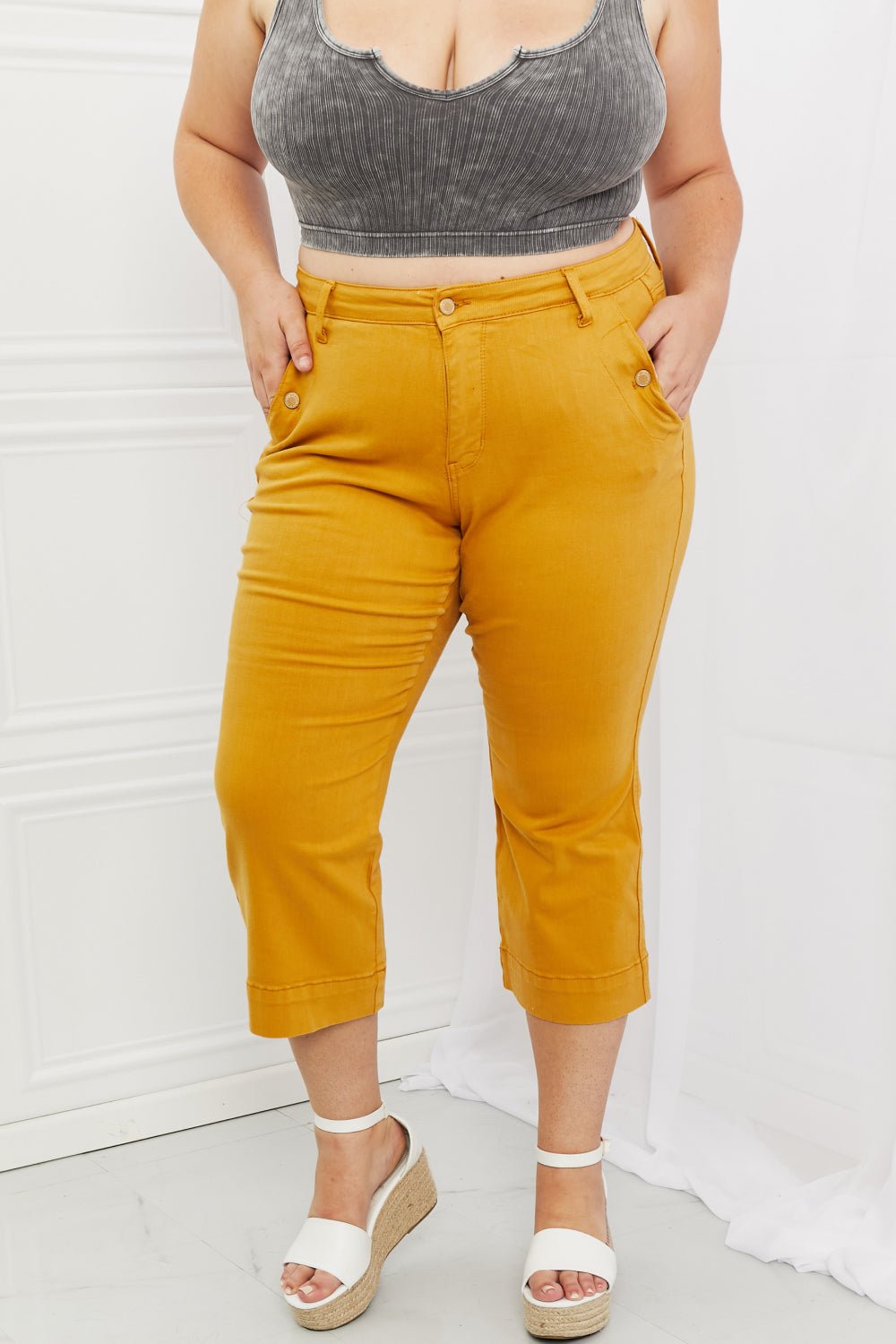 Mustard Straight Leg Cropped Jeans - Quelle's BoutiQue