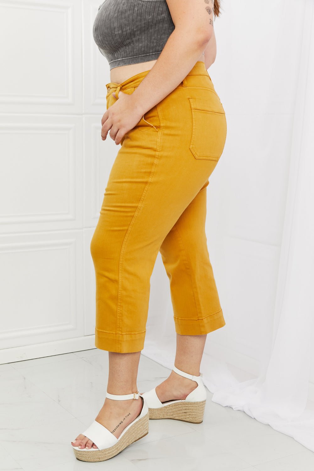 Mustard Straight Leg Cropped Jeans - Quelle's BoutiQue
