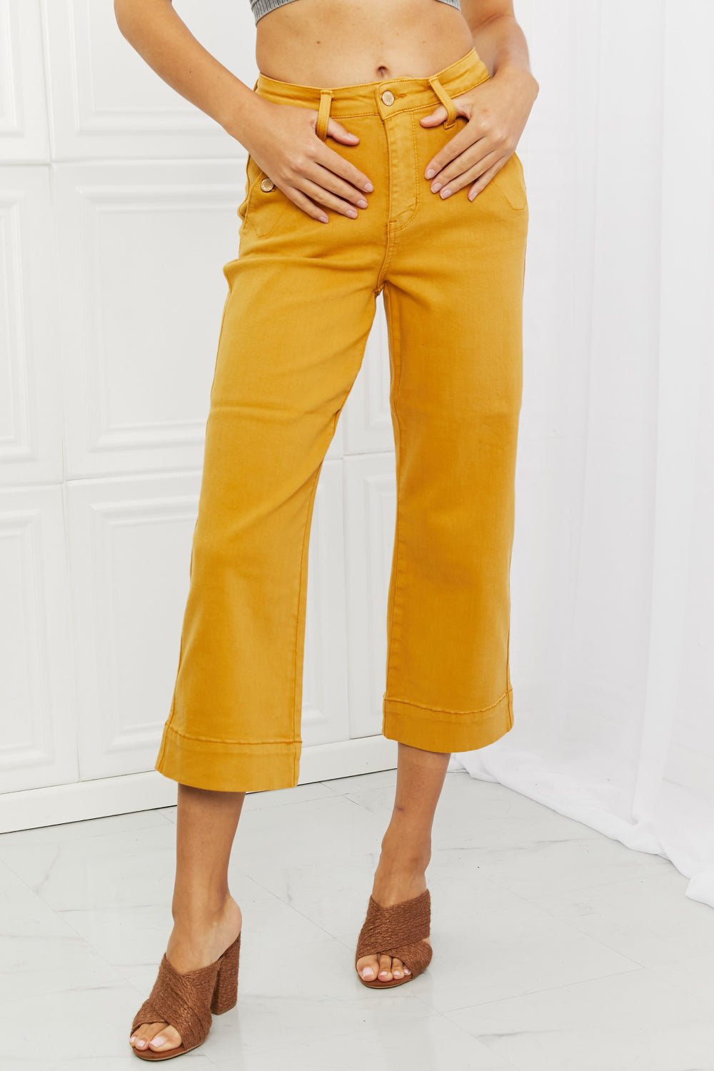 Mustard Straight Leg Cropped Jeans - Quelle's BoutiQue