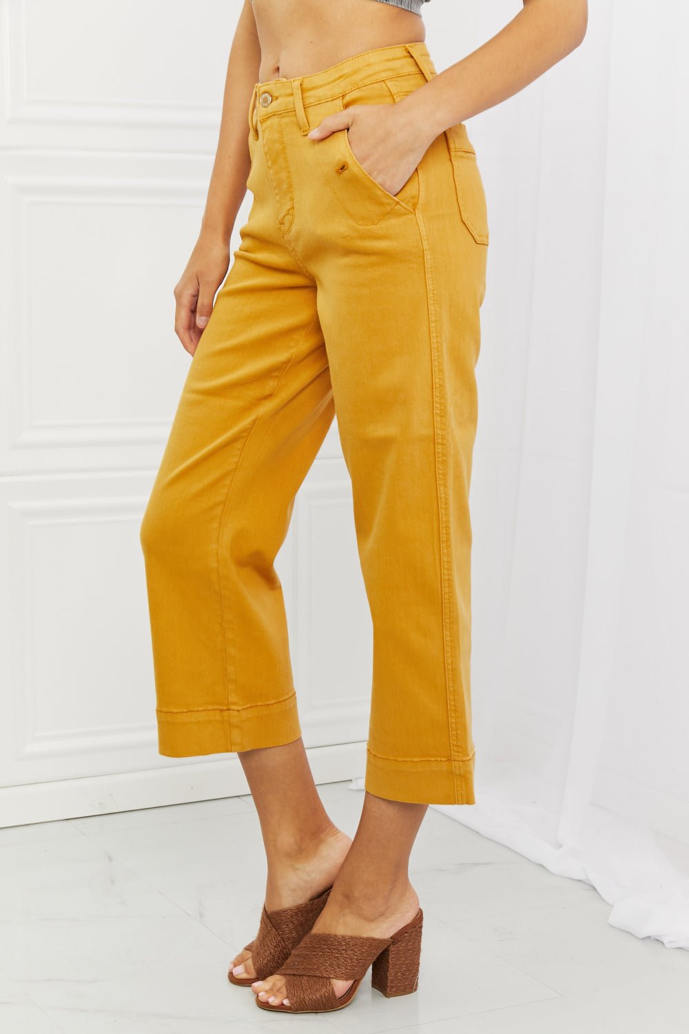 Mustard Straight Leg Cropped Jeans - Quelle's BoutiQue