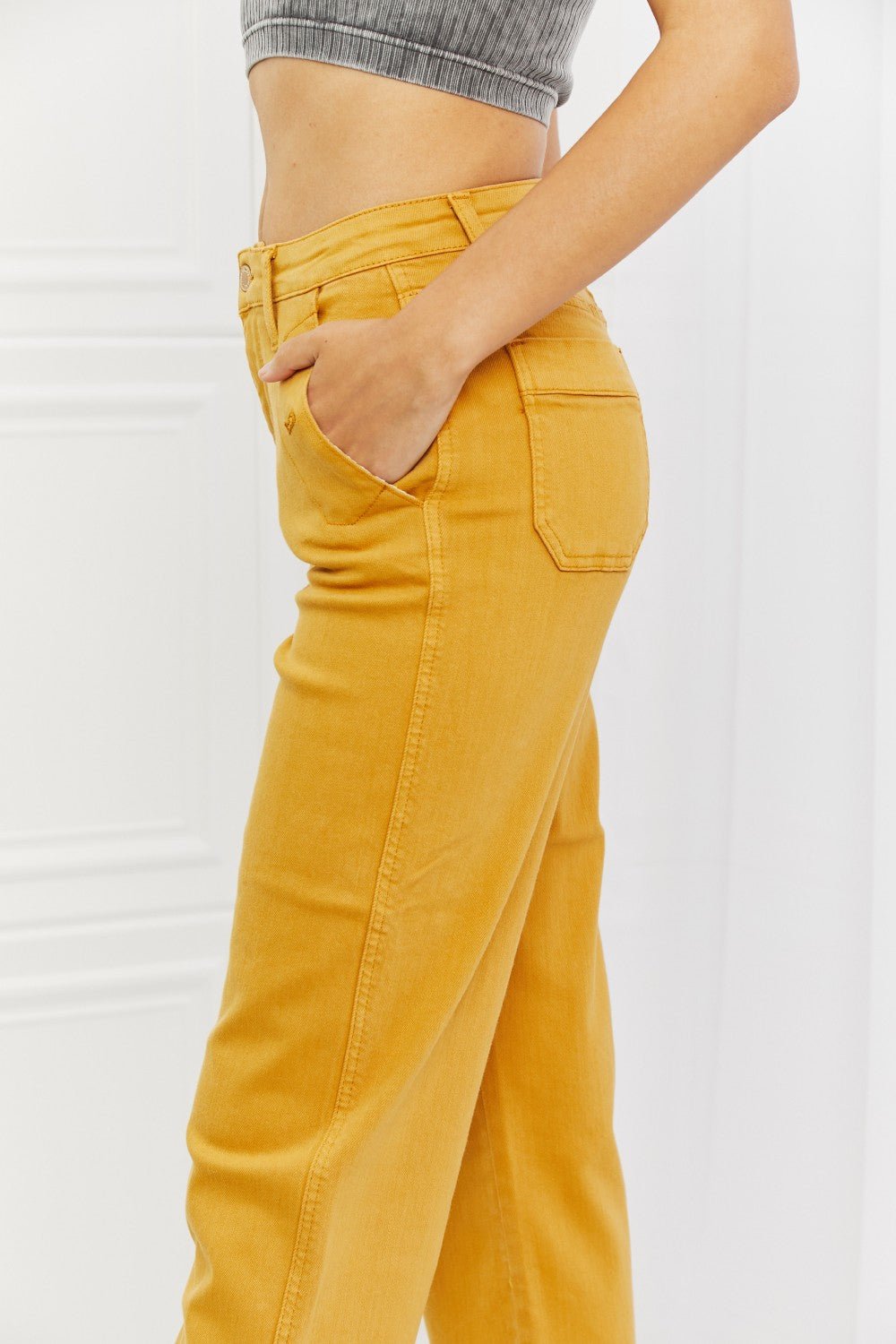 Mustard Straight Leg Cropped Jeans - Quelle's BoutiQue
