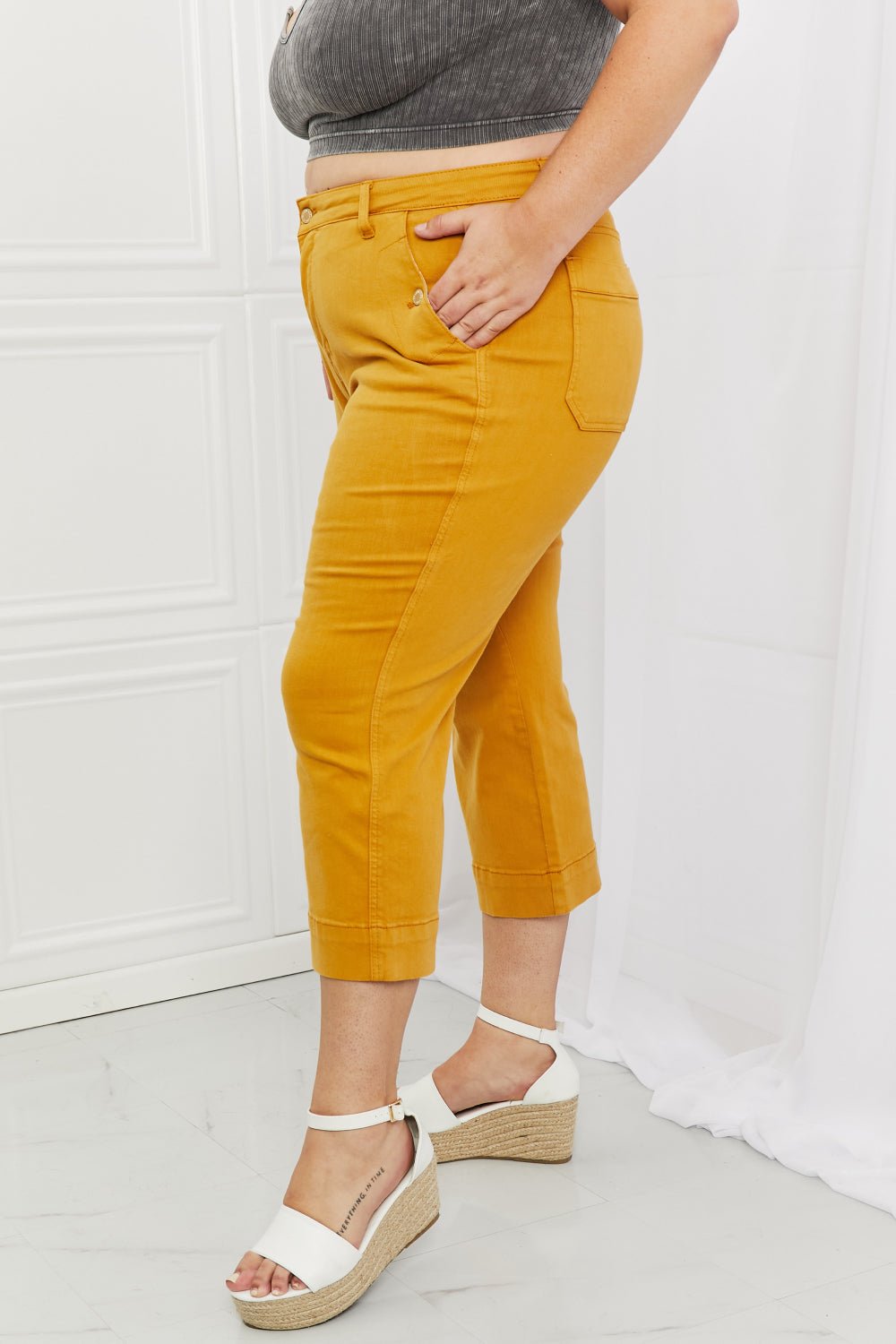 Mustard Straight Leg Cropped Jeans - Quelle's BoutiQue