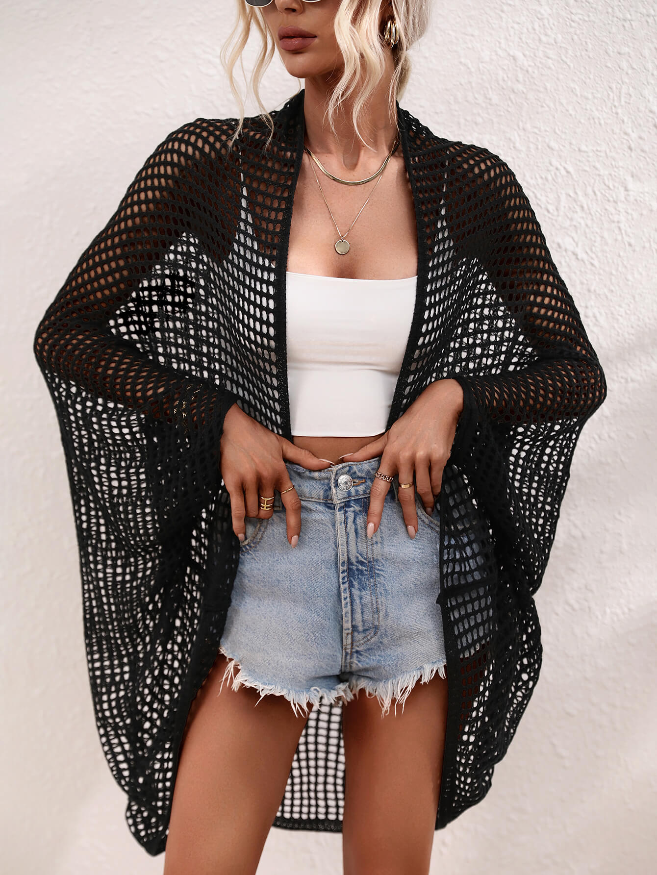 Openwork Open Front Cover Up - Quelle's BoutiQue