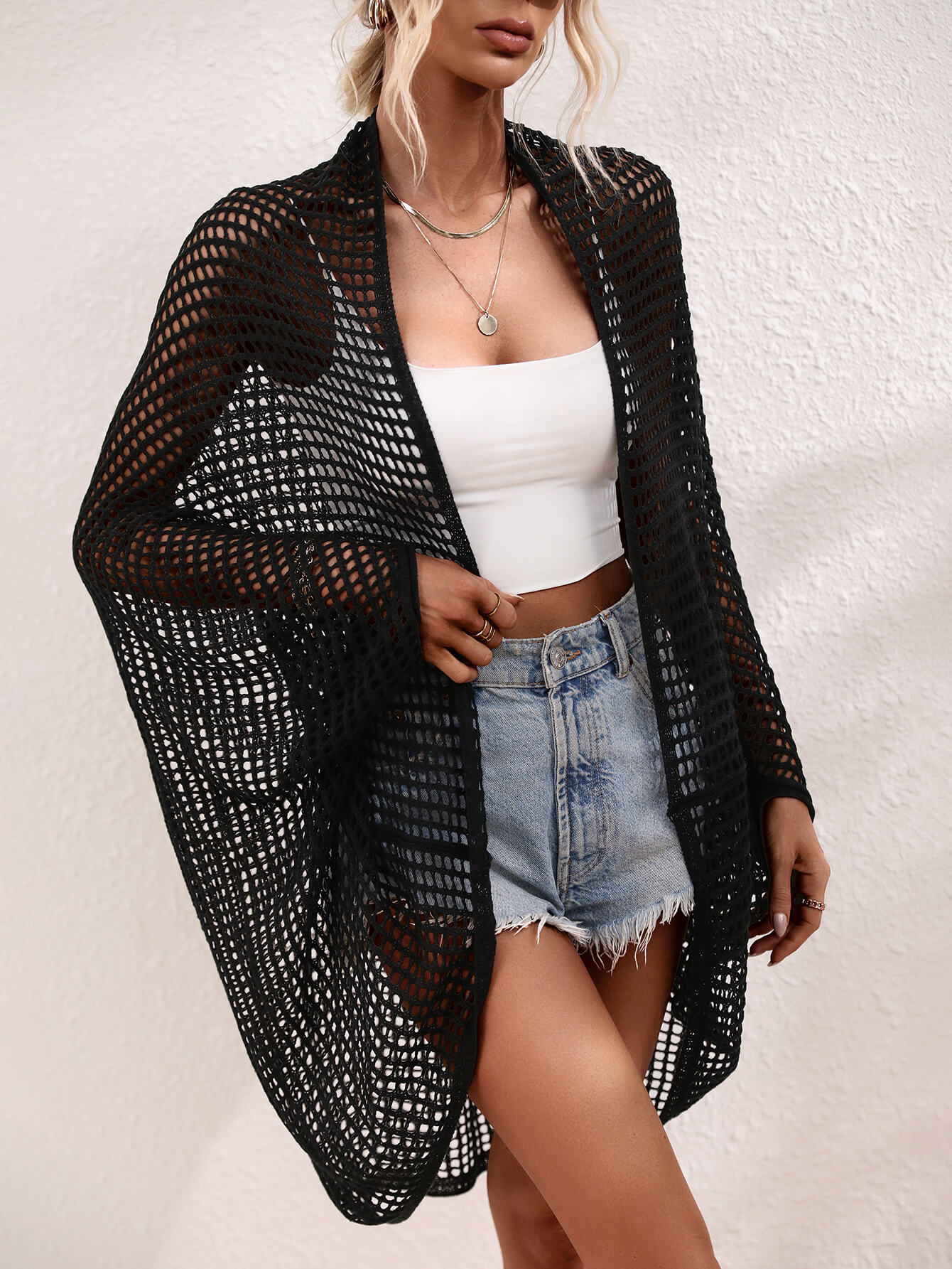 Openwork Open Front Cover Up - Quelle's BoutiQue