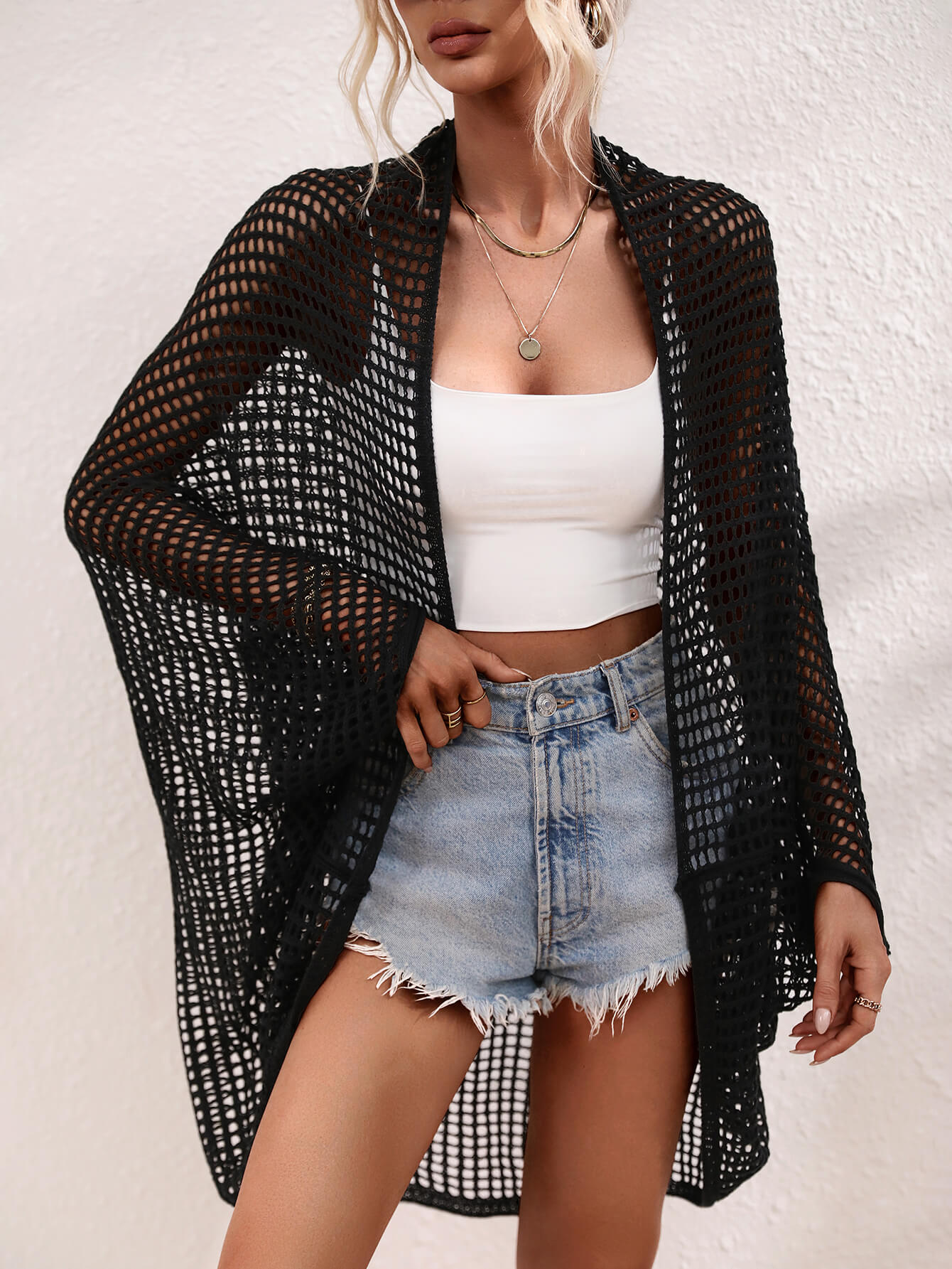 Openwork Open Front Cover Up - Quelle's BoutiQue