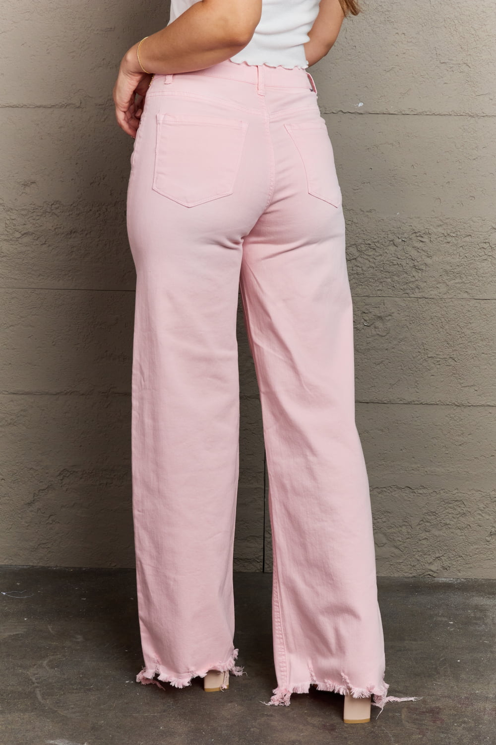 Pink Raw Hem Wide Leg Jeans - Quelle's BoutiQue