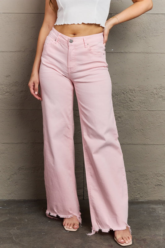 Pink Raw Hem Wide Leg Jeans - Quelle's BoutiQue