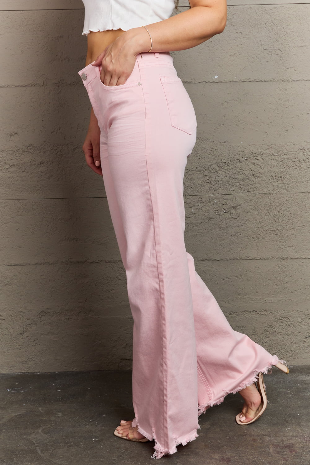 Pink Raw Hem Wide Leg Jeans - Quelle's BoutiQue