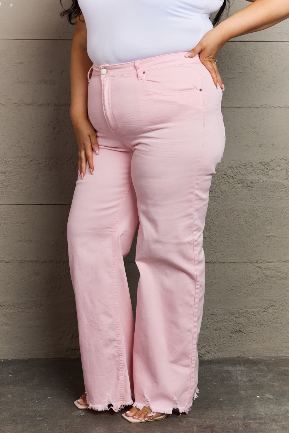 Pink Raw Hem Wide Leg Jeans - Quelle's BoutiQue