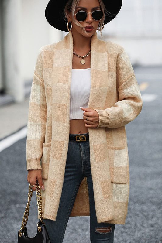 Plaid Dropped Shoulder Long Cardigan - Quelle's BoutiQue