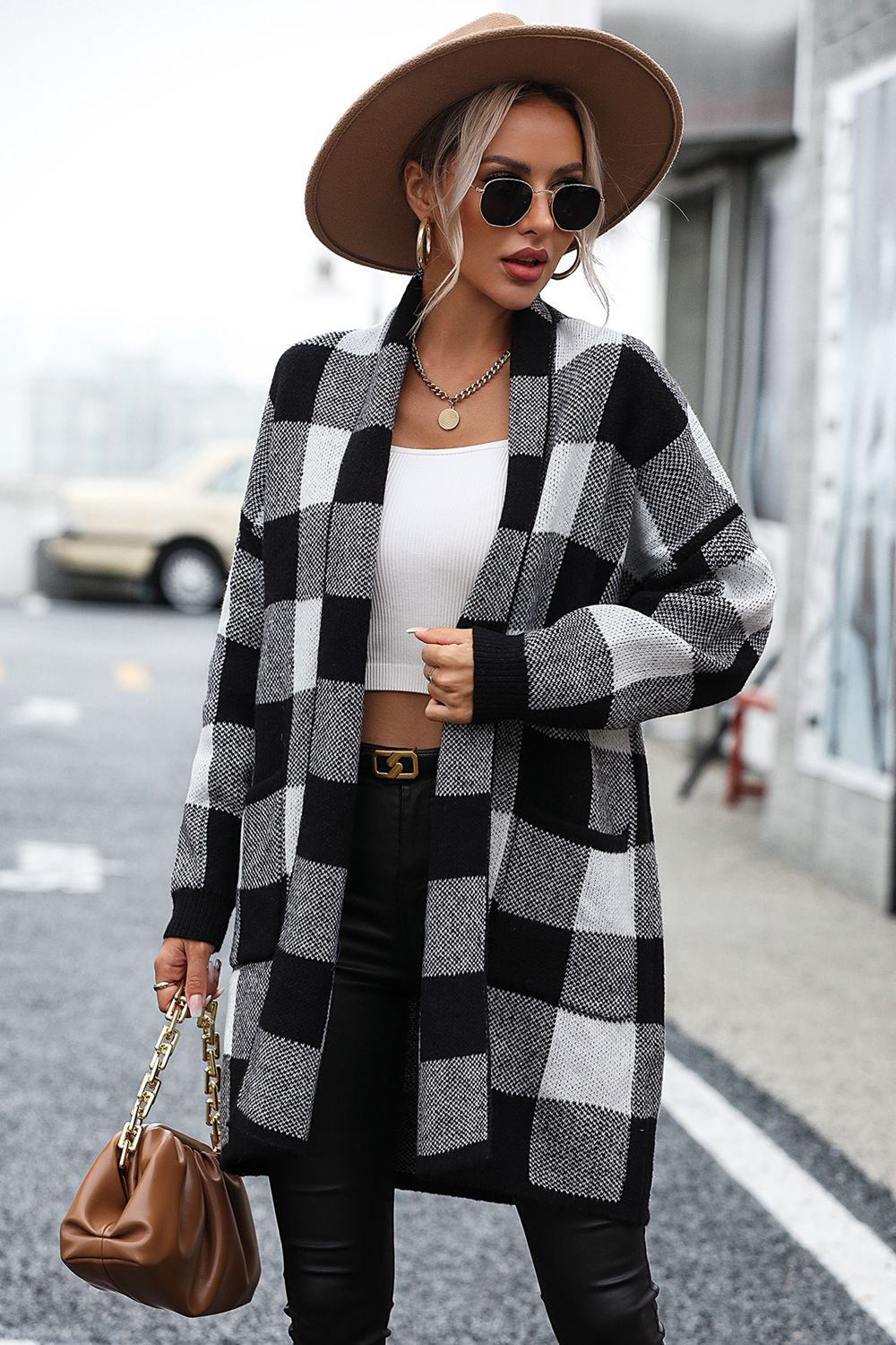 Plaid Dropped Shoulder Long Cardigan - Quelle's BoutiQue